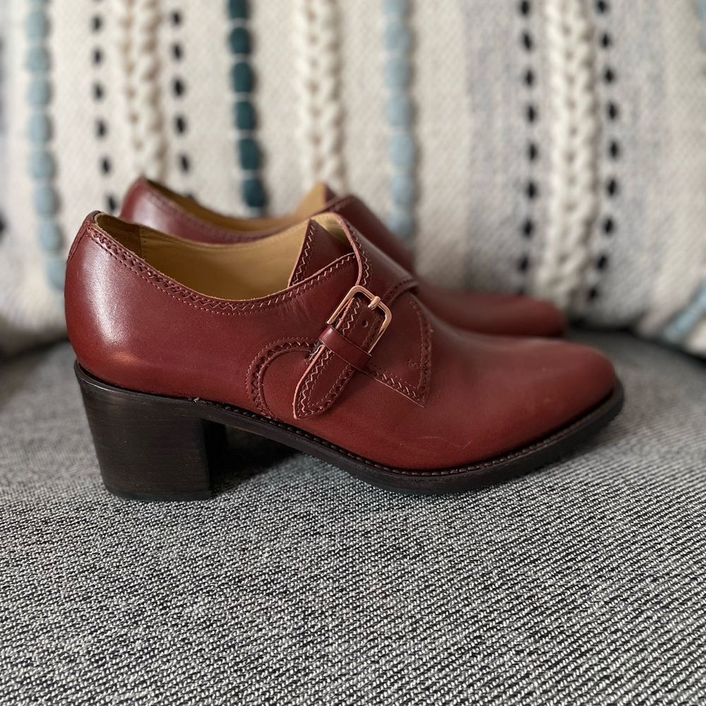 Black Leather Buckle Heeled Loafers - Women's - Picture 13 of 16